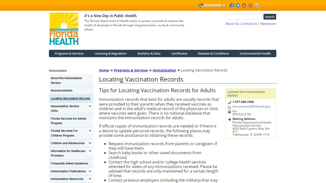 Locating Vaccination Records | Florida Department of Health